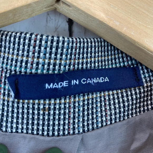 Chaps Ralph Lauren Gray Pin Check Silk Wool 2-Button Blazer Coat Size 40R - Picture 13 of 13